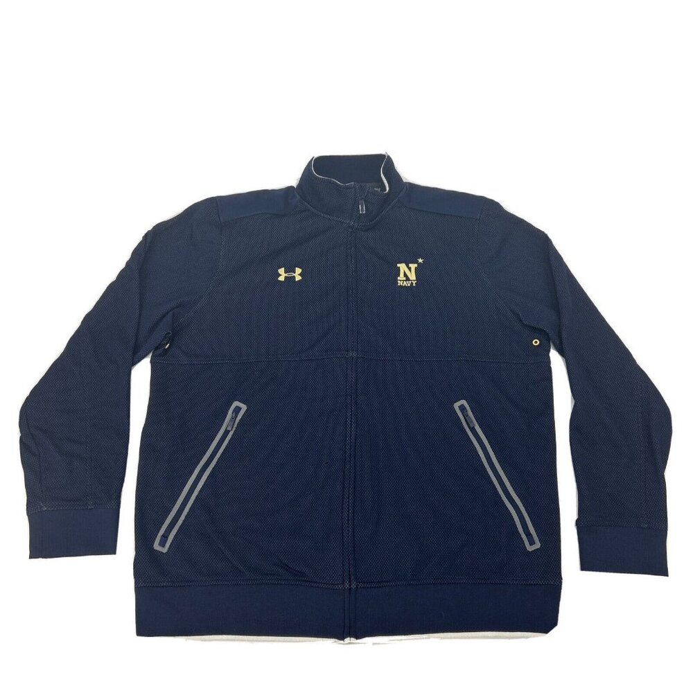 USNA Navy Midshipmen Jacket Men's XL Blue Under Armour Full Zip Cold Gear‎